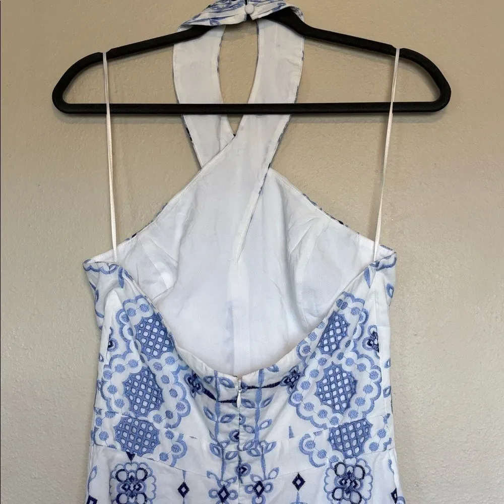 NEW Dress The Population Size Small Astoria Halter Embroidered Midi Dress White
